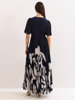 Phase Eight Petite Abigail Abstract Pleated Dress, Navy - view 2, Navy