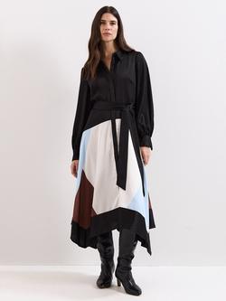 Phase Eight Satin Hanky Dress, Black/Multi, Black/Multi