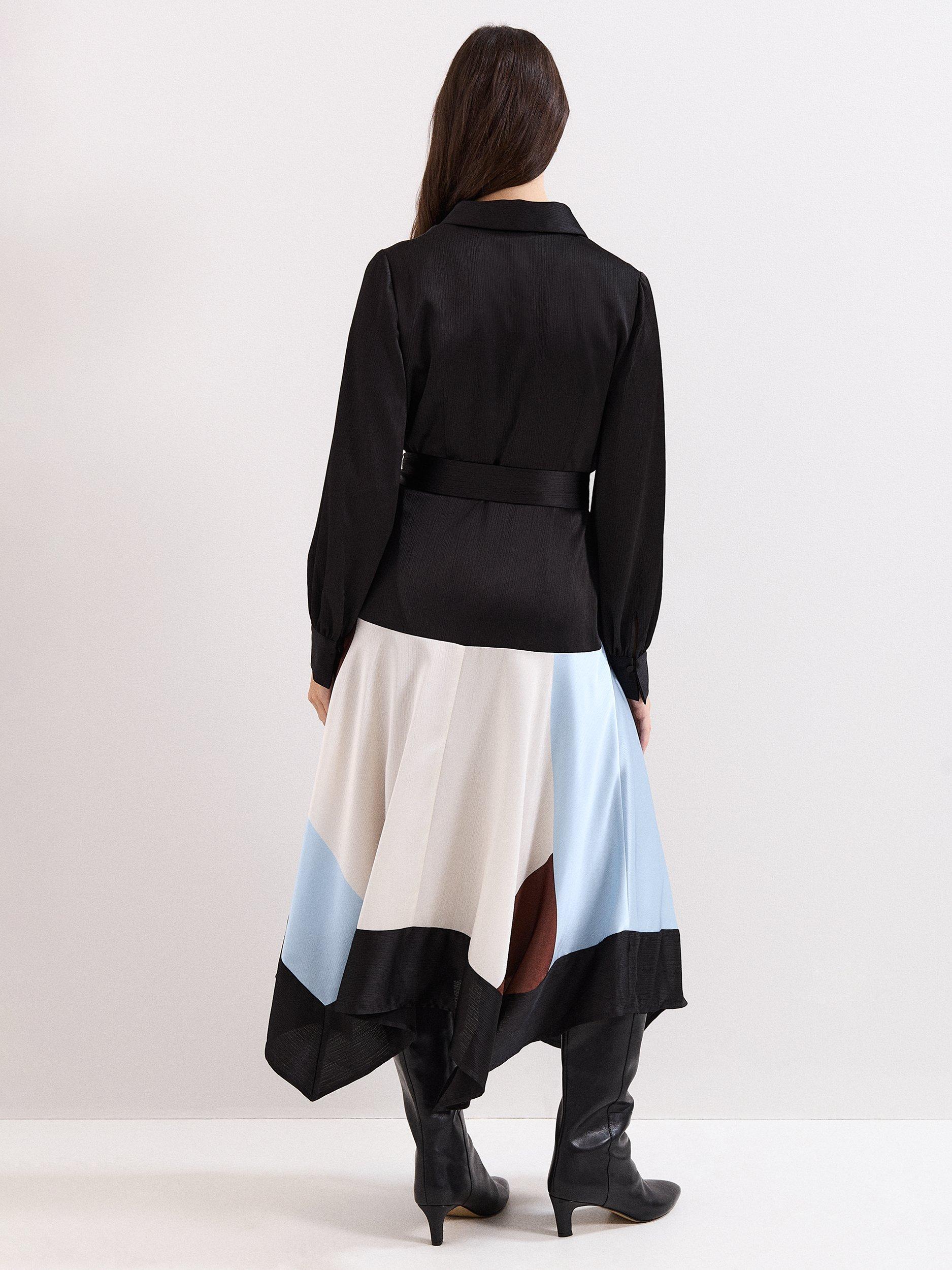Product image 2 of 7, which shows Phase Eight Satin Hanky Dress, Black/Multi, 6