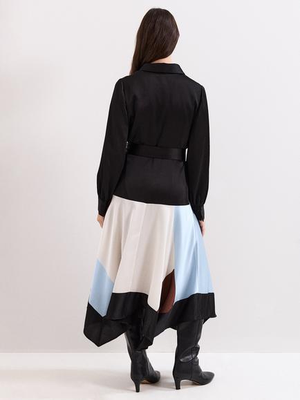 Phase Eight Satin Hanky Dress, Black/Multi - view 2, Black/Multi