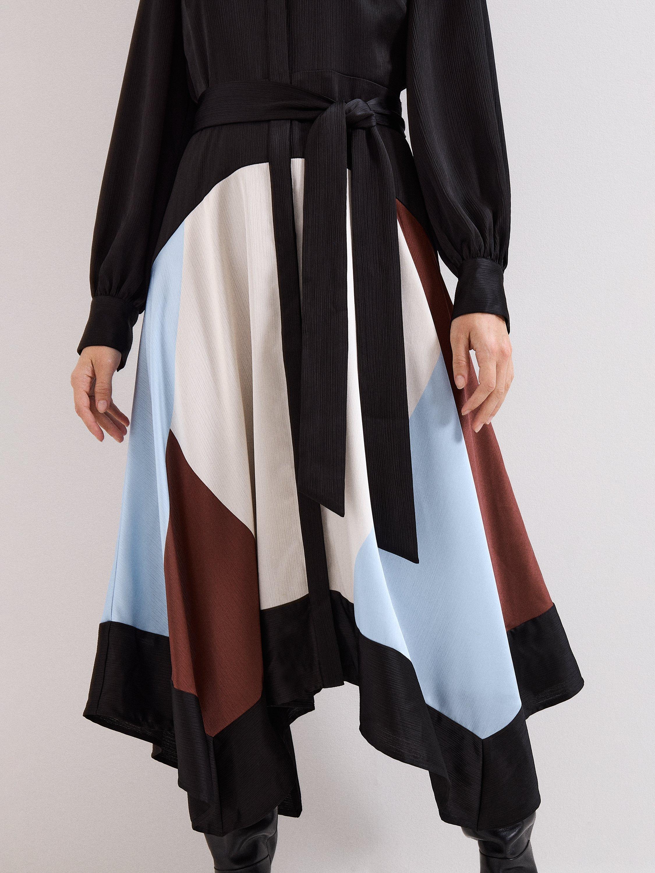 Product image 4 of 7, which shows Phase Eight Satin Hanky Dress, Black/Multi, 6