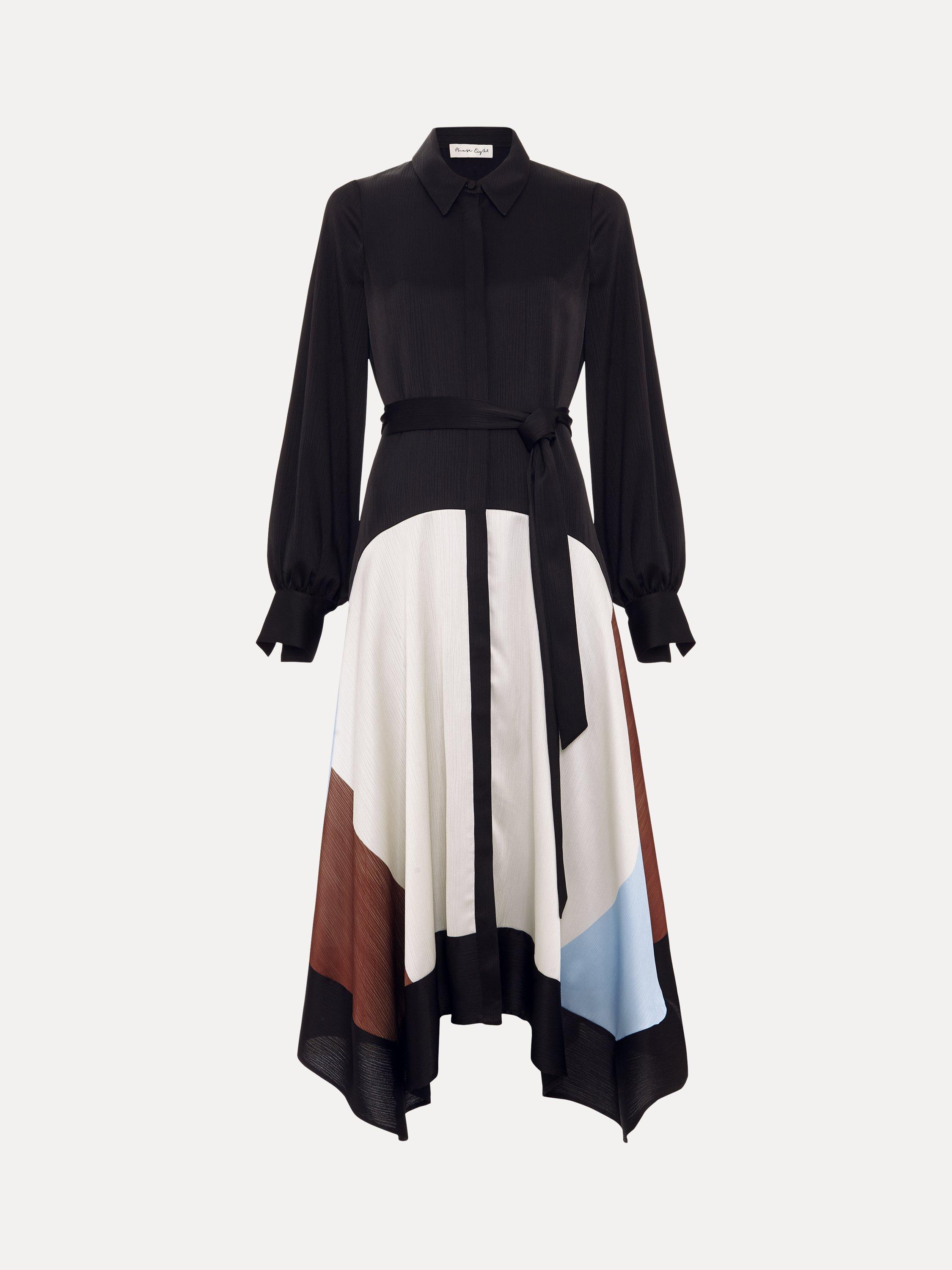 Product image 5 of 7, which shows Phase Eight Satin Hanky Dress, Black/Multi, 6