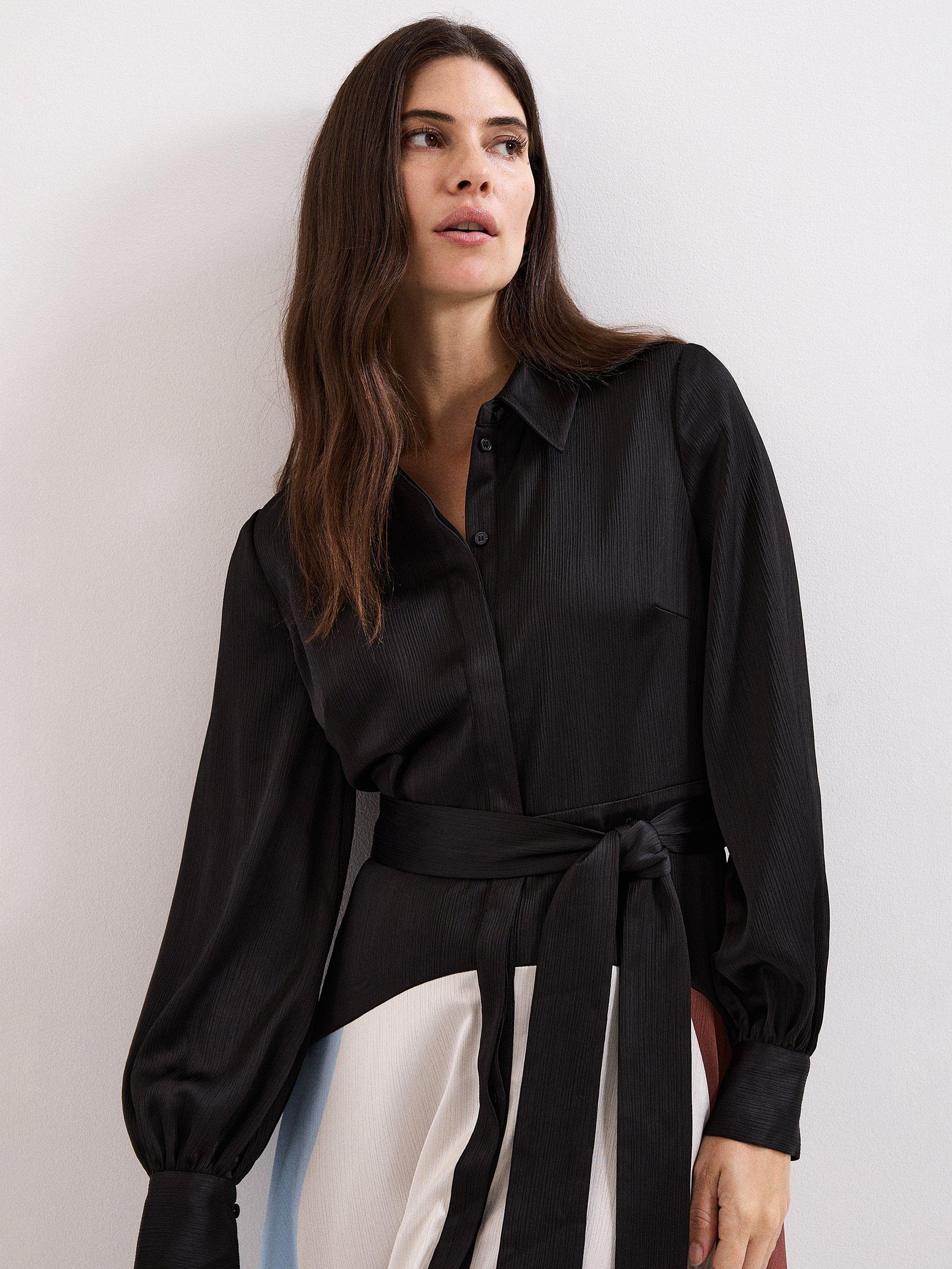 Product image 7 of 7, which shows Phase Eight Satin Hanky Dress, Black/Multi, 6