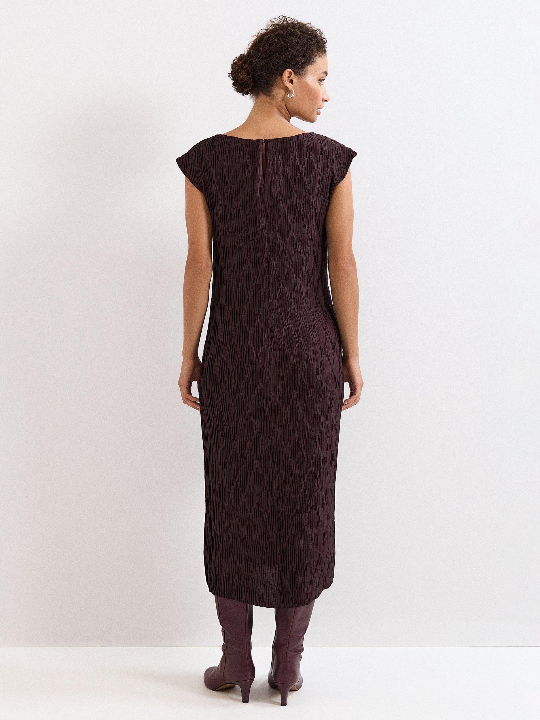 Product image 2 of 9, which shows Phase Eight Textured Midi Dress, Brown, 6
