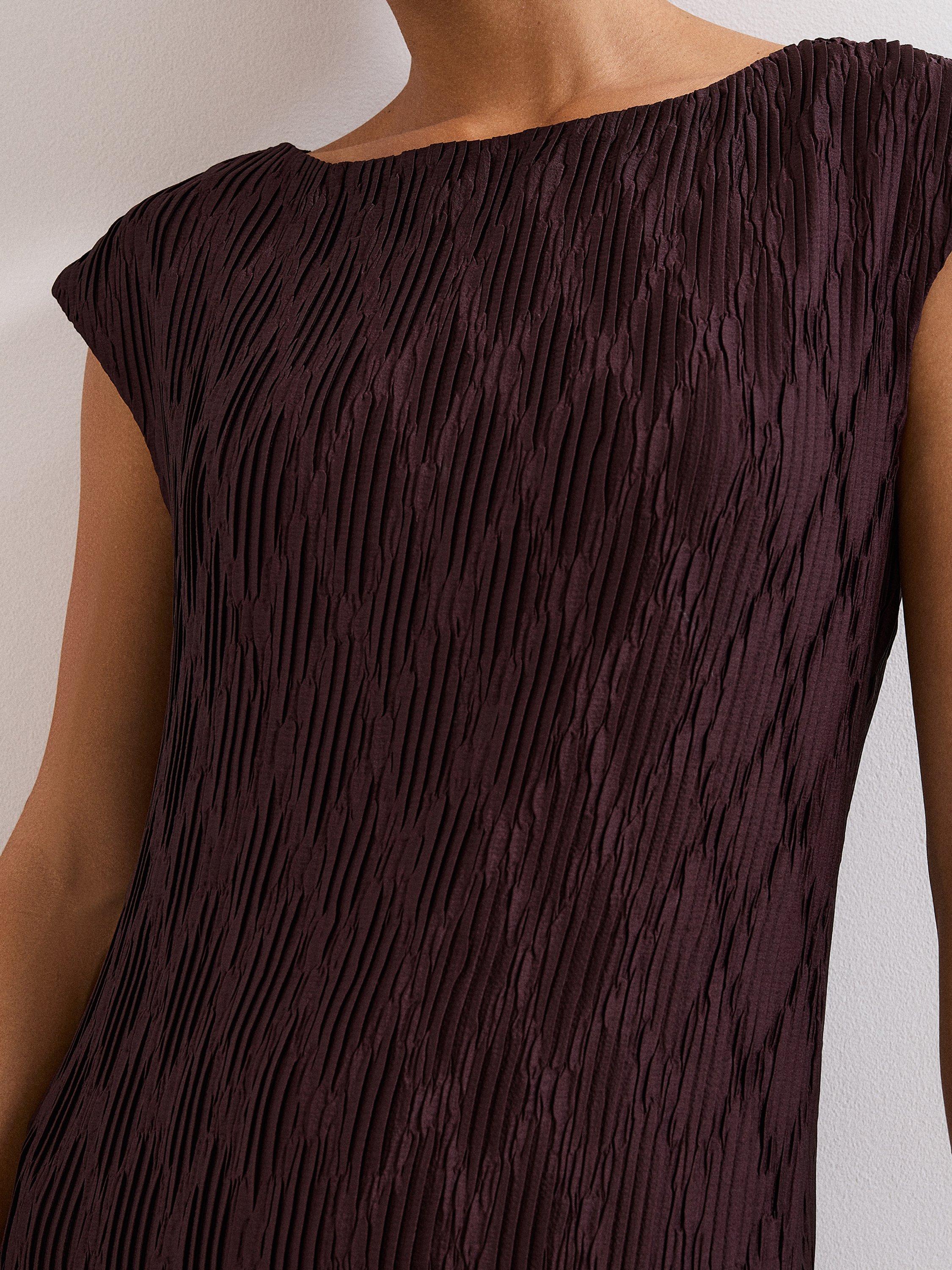 Product image 4 of 9, which shows Phase Eight Textured Midi Dress, Brown, 6
