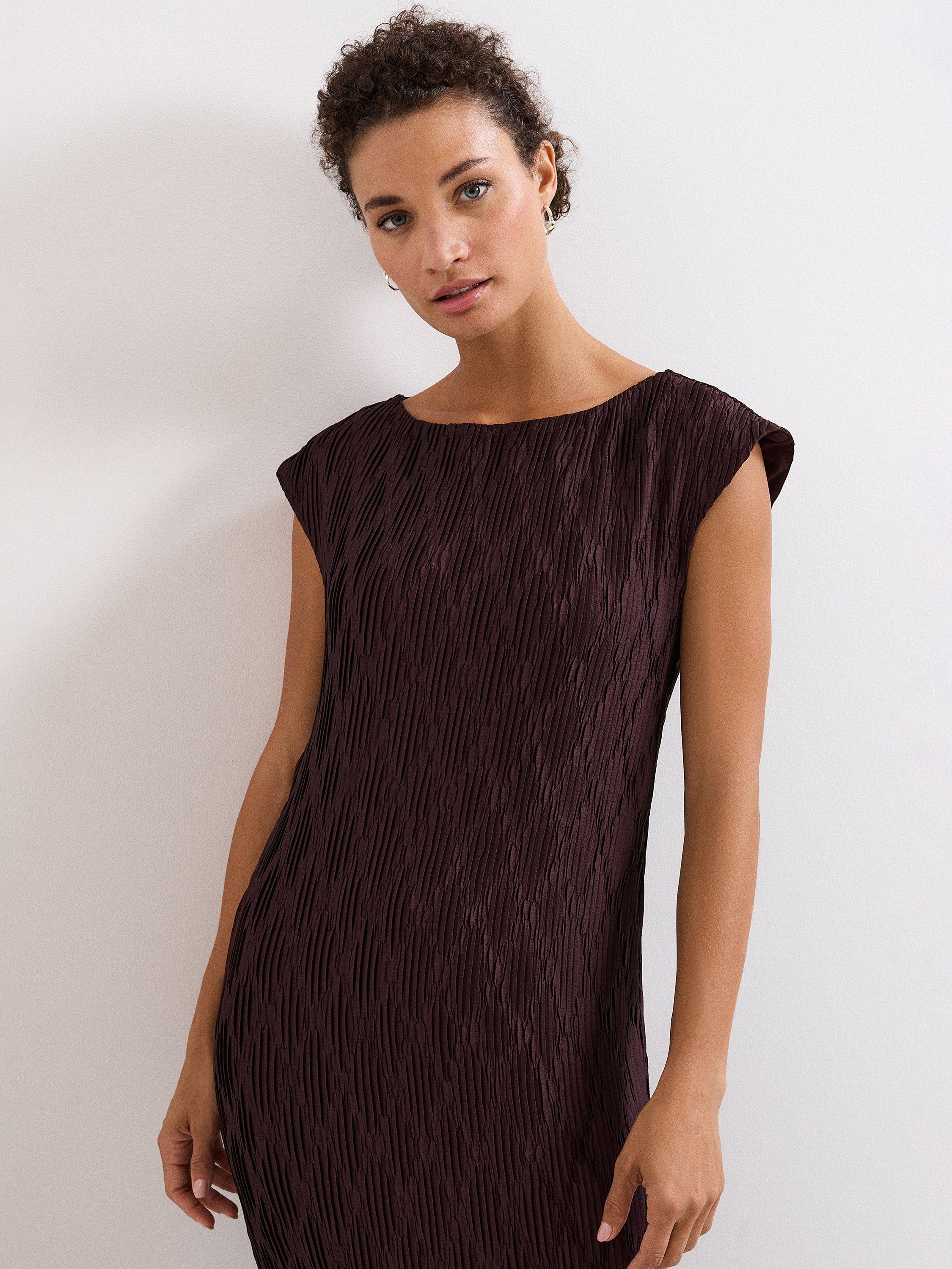 Product image 7 of 9, which shows Phase Eight Textured Midi Dress, Brown, 6