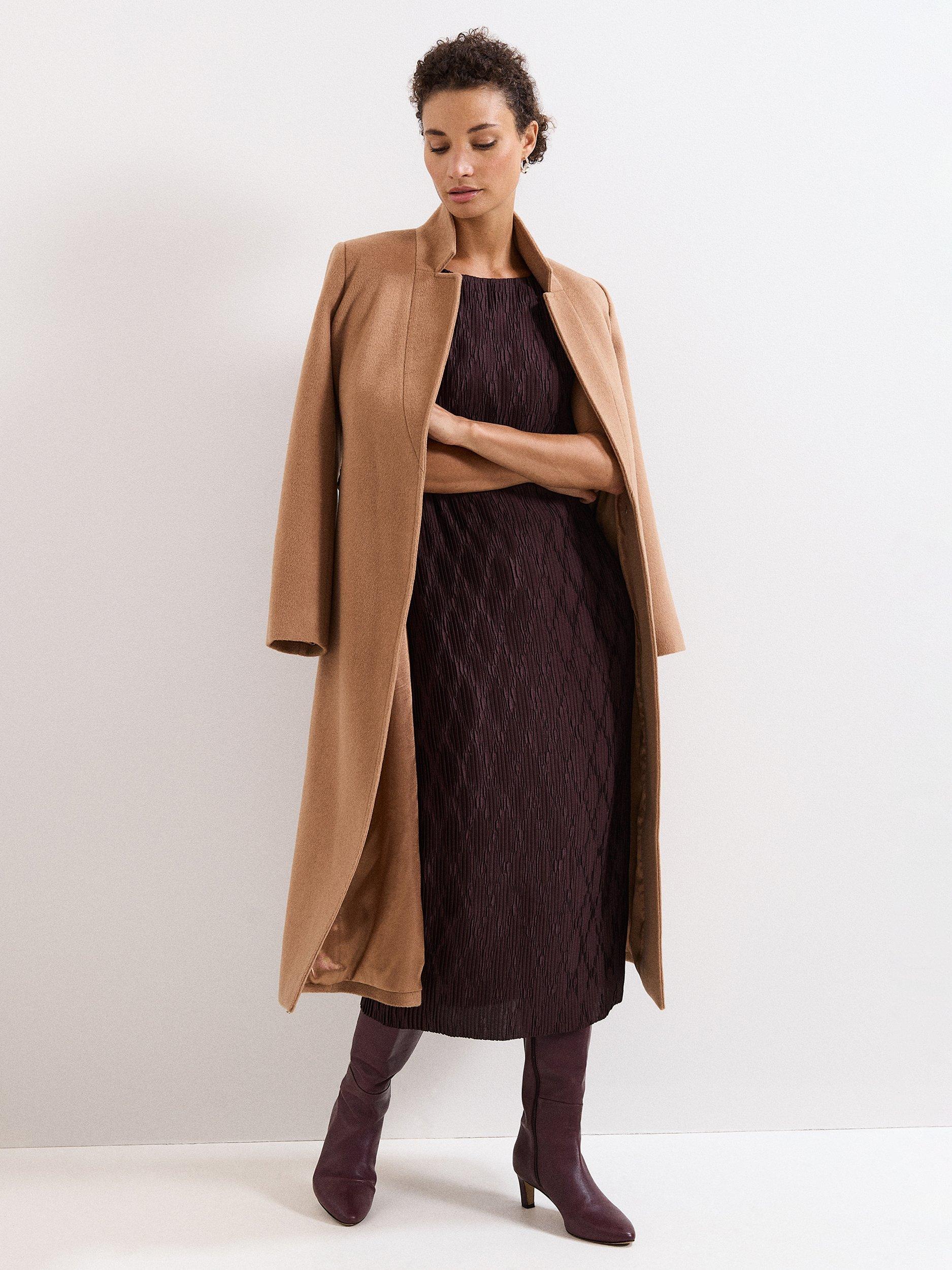 Product image 9 of 9, which shows Phase Eight Textured Midi Dress, Brown, 6