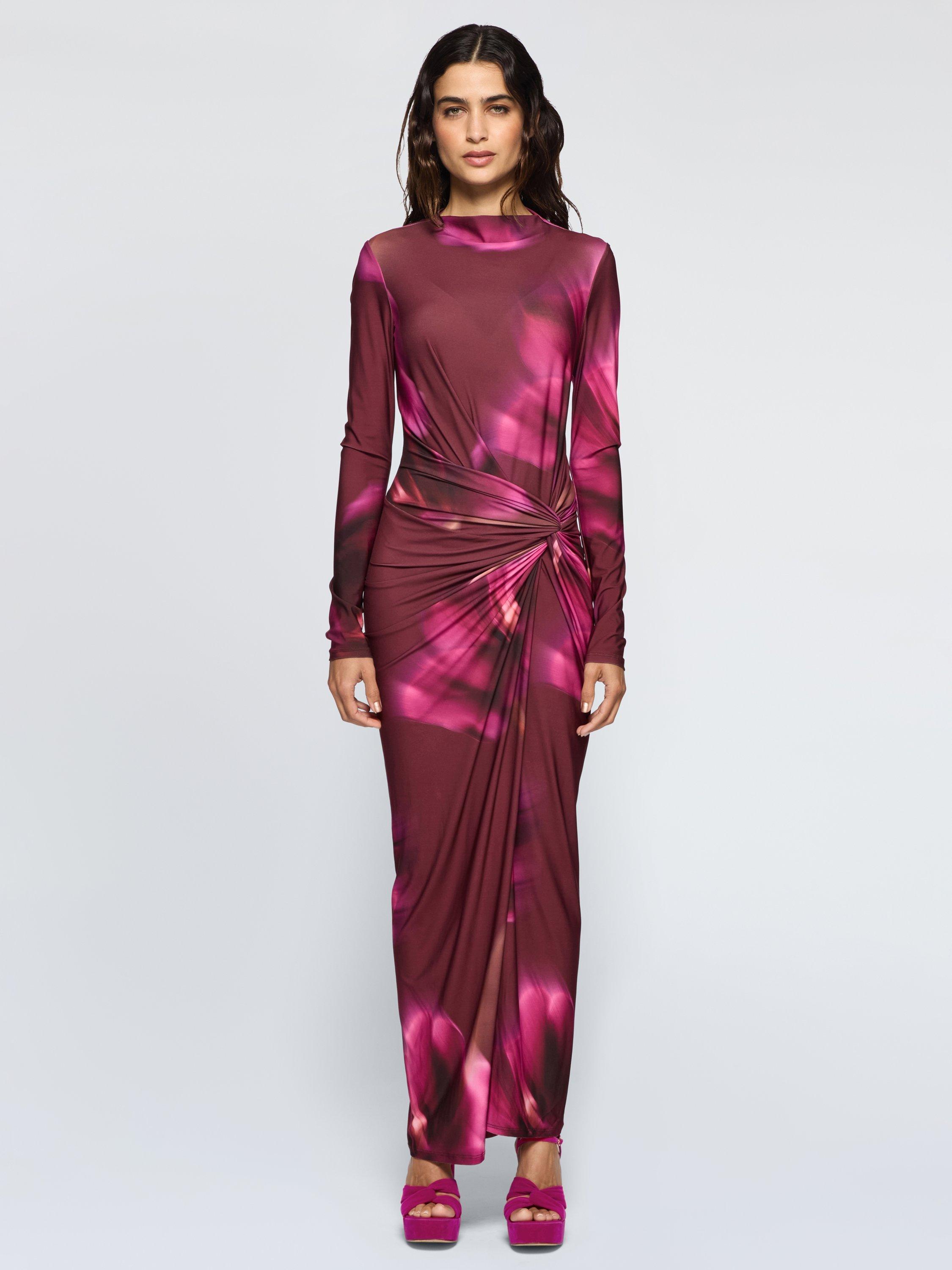 Product image 1 of 3, which shows DASKA Athena Abstract Side Twist Maxi Dress, Pink, XS