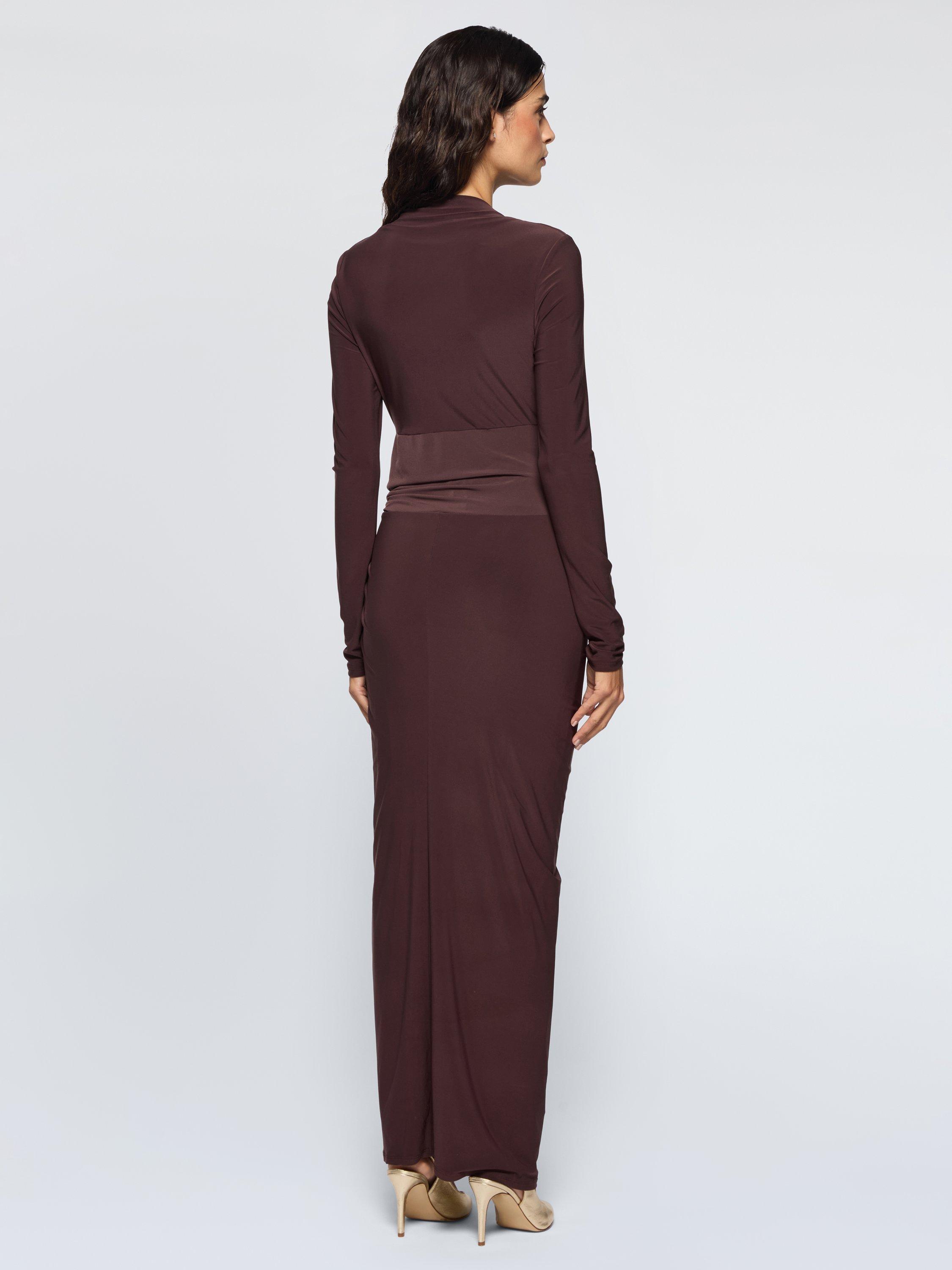 Product image 2 of 3, which shows DASKA Athena Side Twist Maxi Dress, Chocolate, XS