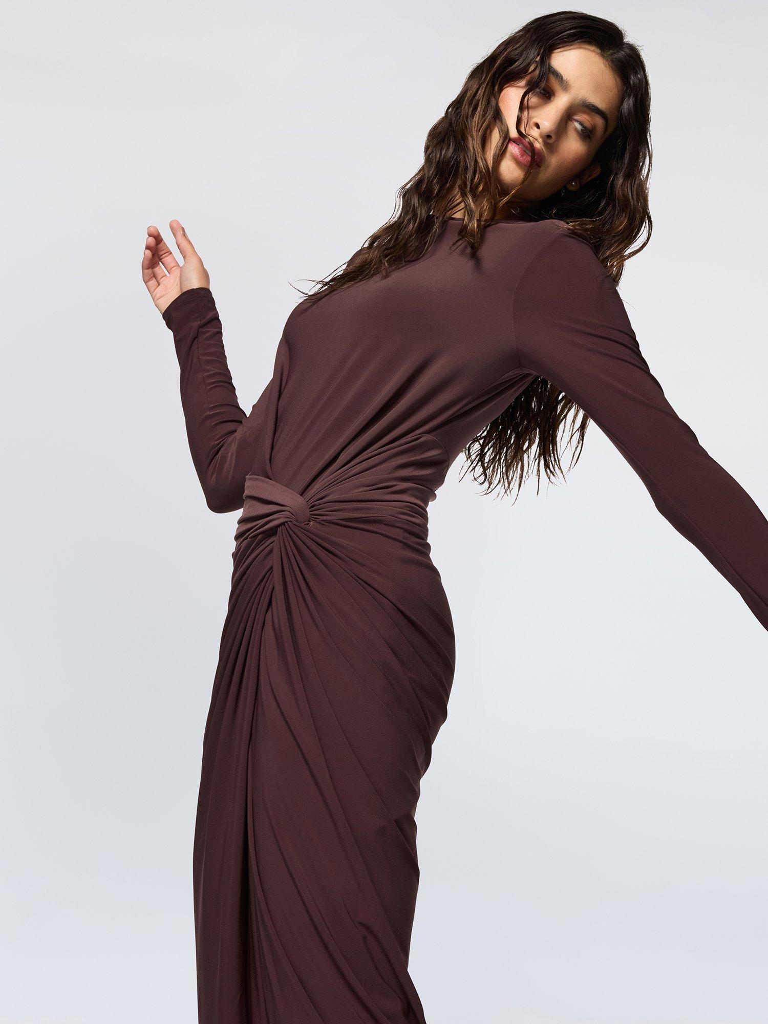 Product image 3 of 3, which shows DASKA Athena Side Twist Maxi Dress, Chocolate, XS