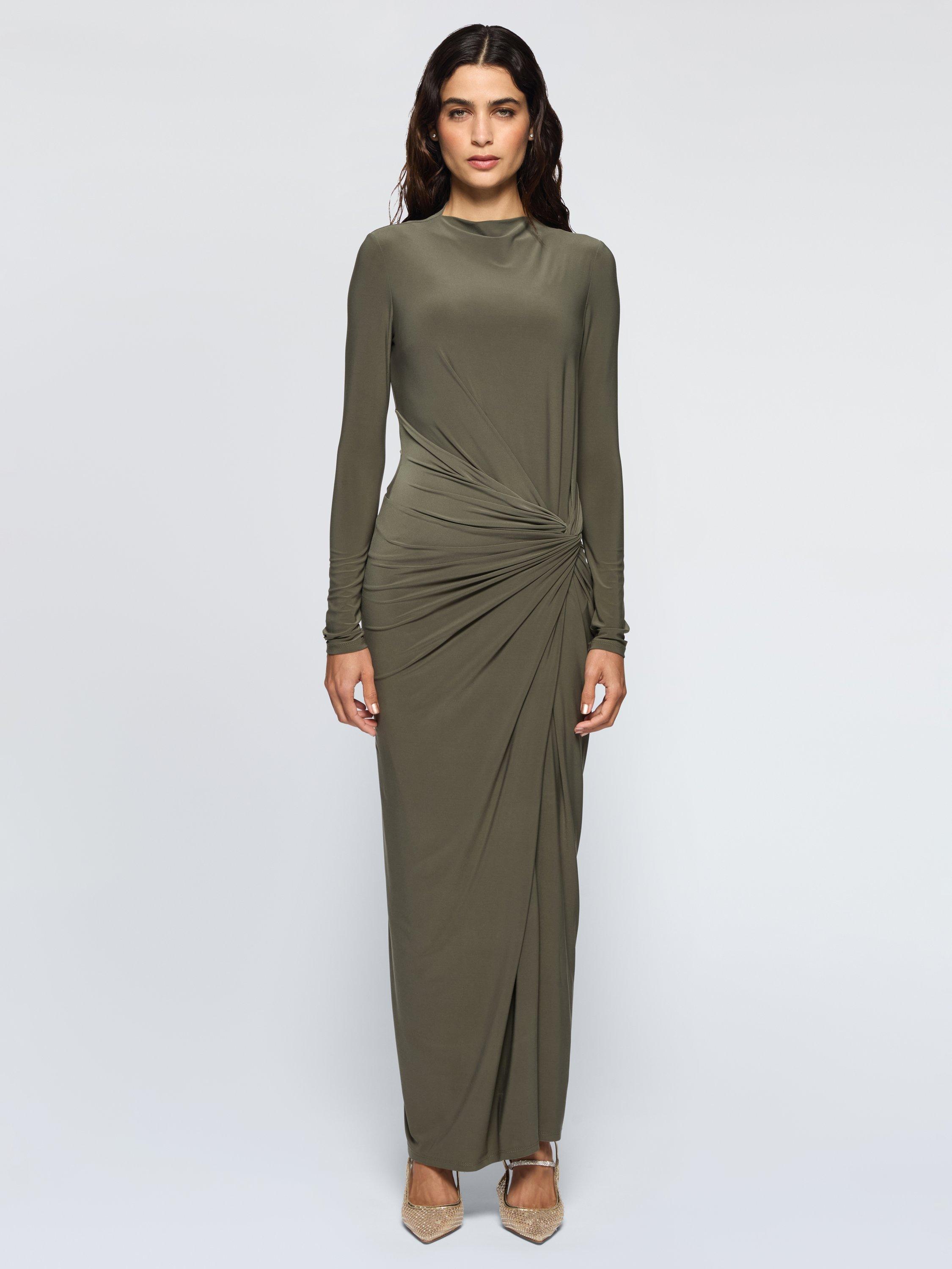 Product image 1 of 3, which shows DASKA Athena Side Twist Maxi Dress, Olive, XS