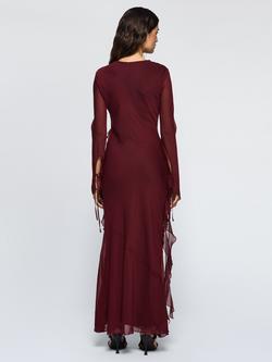 DASKA Circe Ruched Frill Maxi Dress - view 2, Burgundy
