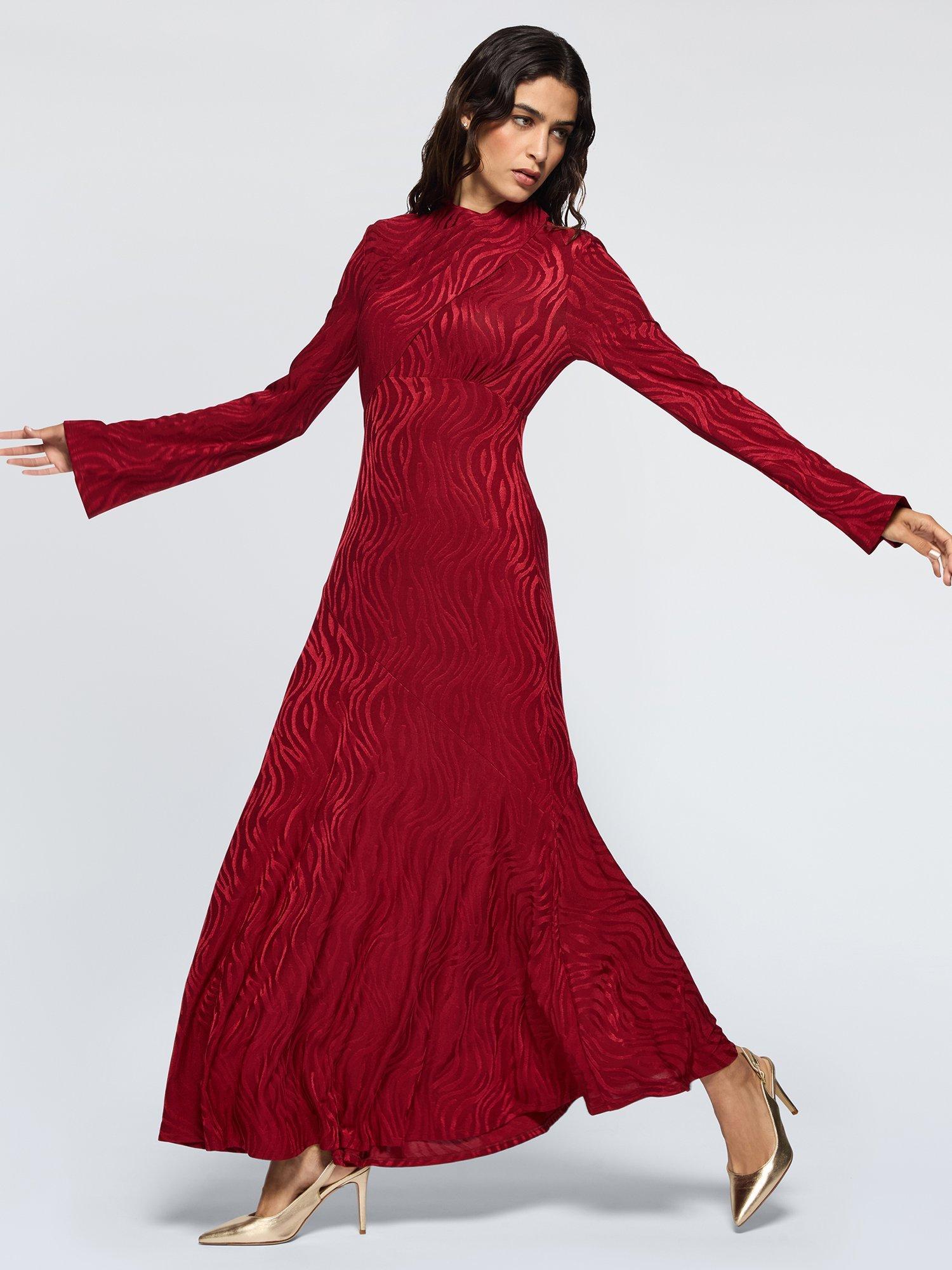 Product image 3 of 3, which shows DASKA Draco Jacquard Drape Maxi Dress, Burgundy, XS