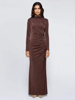DASKA Lily Shimmer Drape Maxi Dress, Chocolate, Chocolate