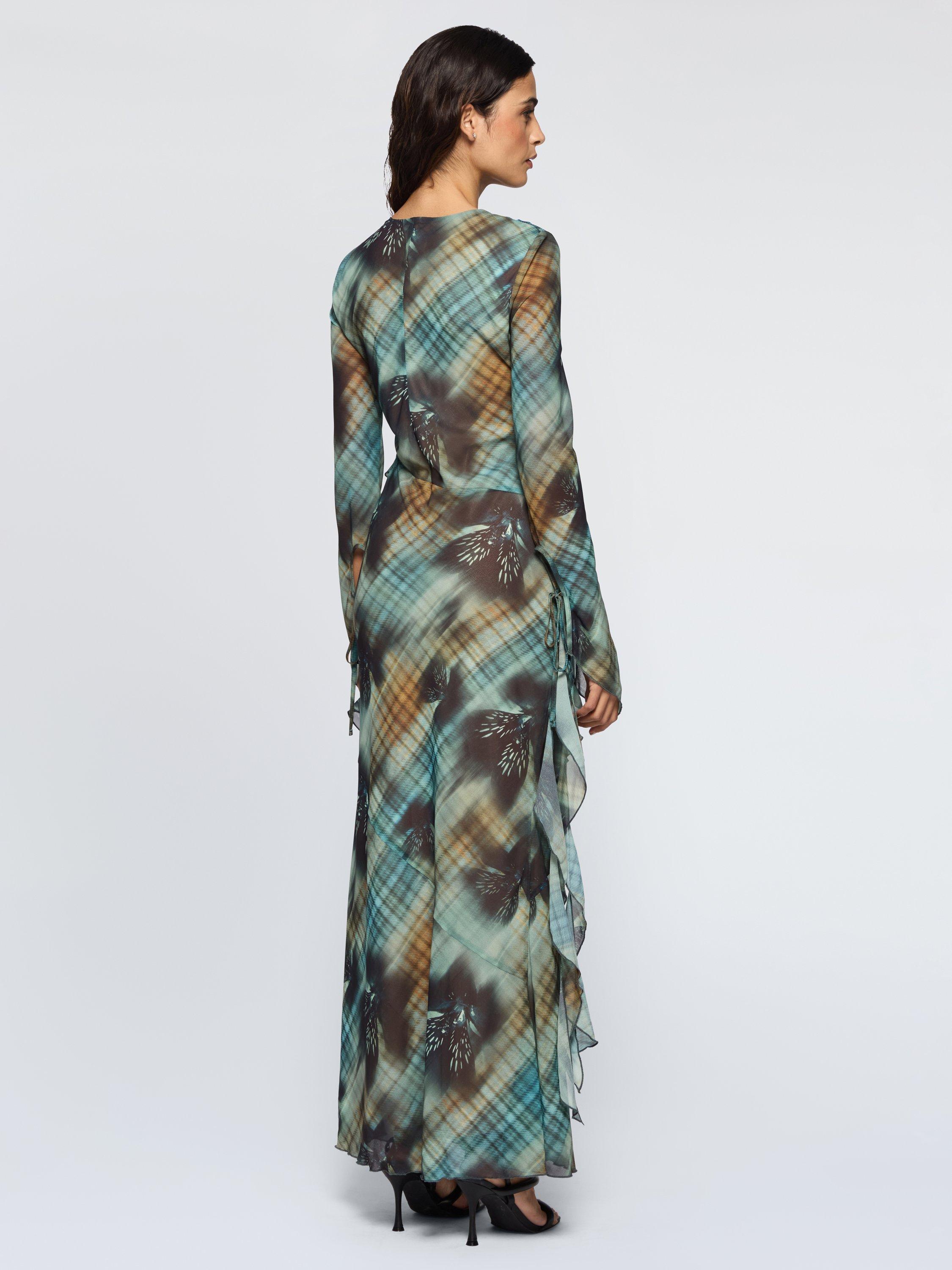 Product image 2 of 3, which shows DASKA Circe Ruched Frill Maxi Dress, Multi, XS