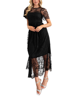 Lovedrobe Lace Short Sleeve Midi Dress, Black, Black