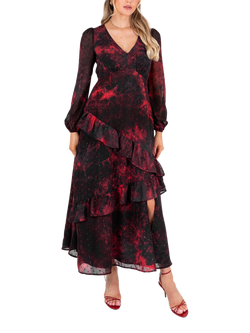 Lovedrobe Abstract Ruffle Midaxi Dress, Multi Print, Multi Print