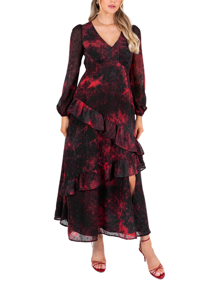 Lovedrobe Abstract Ruffle Midaxi Dress, Multi Print, Multi Print