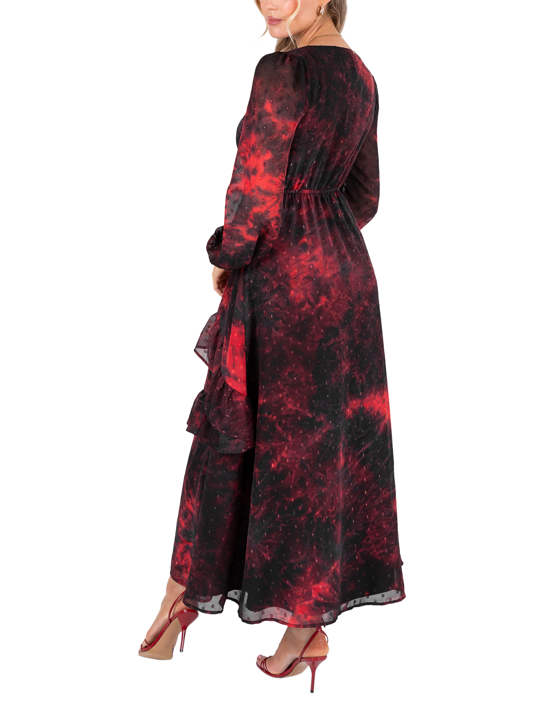 Product image 2 of 11, which shows Lovedrobe Abstract Ruffle Midaxi Dress, Multi Print, 8