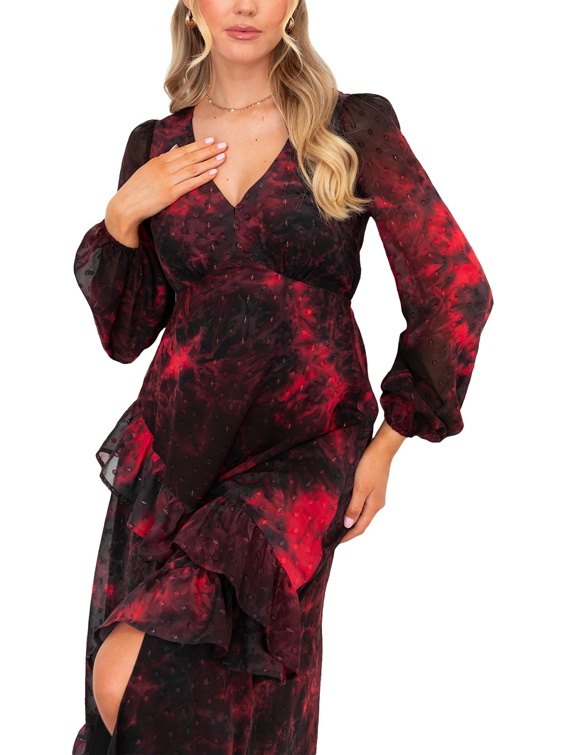 Product image 3 of 11, which shows Lovedrobe Abstract Ruffle Midaxi Dress, Multi Print, 8