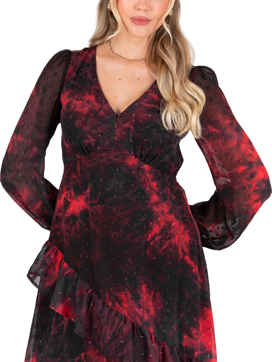 Product image 5 of 11, which shows Lovedrobe Abstract Ruffle Midaxi Dress, Multi Print, 8