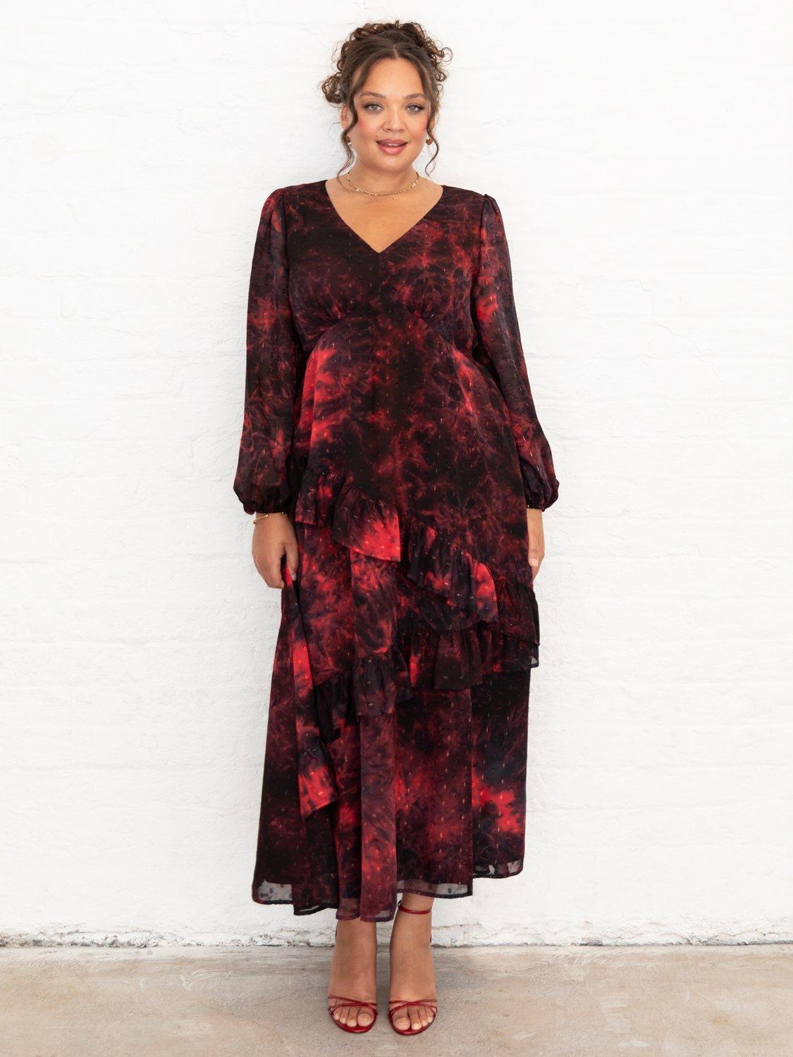 Product image 10 of 11, which shows Lovedrobe Abstract Ruffle Midaxi Dress, Multi Print, 8