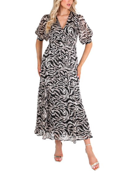 Lovedrobe Xebra Print Faux Wrap Midaxi Dress, Mono Animal Print, Mono Animal Print