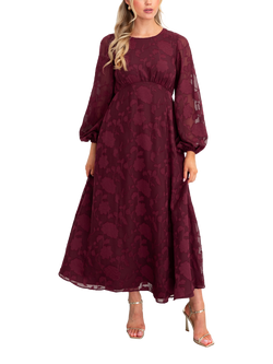 Lovedrobe Floral Burnout Keyhole Back Midaxi Dress, Burgundy, Burgundy