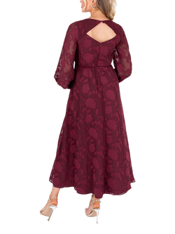 Lovedrobe Floral Burnout Keyhole Back Midaxi Dress, Burgundy - view 2, Burgundy