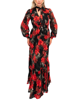 Lovedrobe Floral Tie Neck Maxi Dress, Multi Print, Multi Print