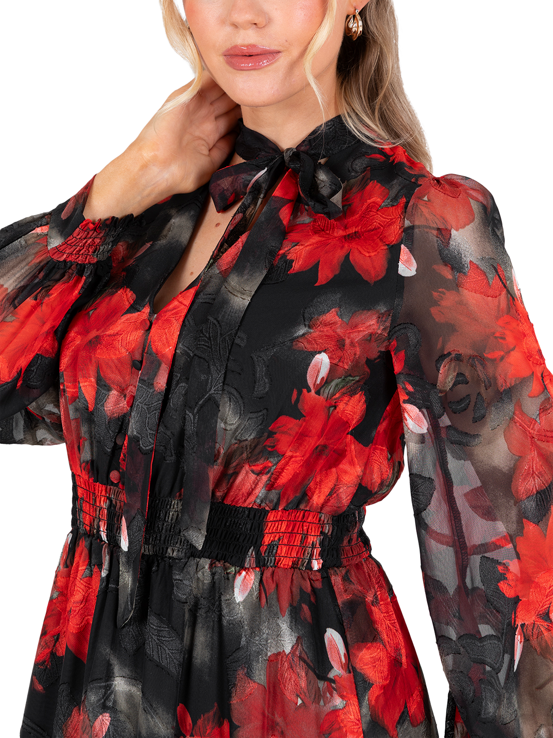 Product image 3 of 10, which shows Lovedrobe Floral Tie Neck Maxi Dress, Multi Print, 8