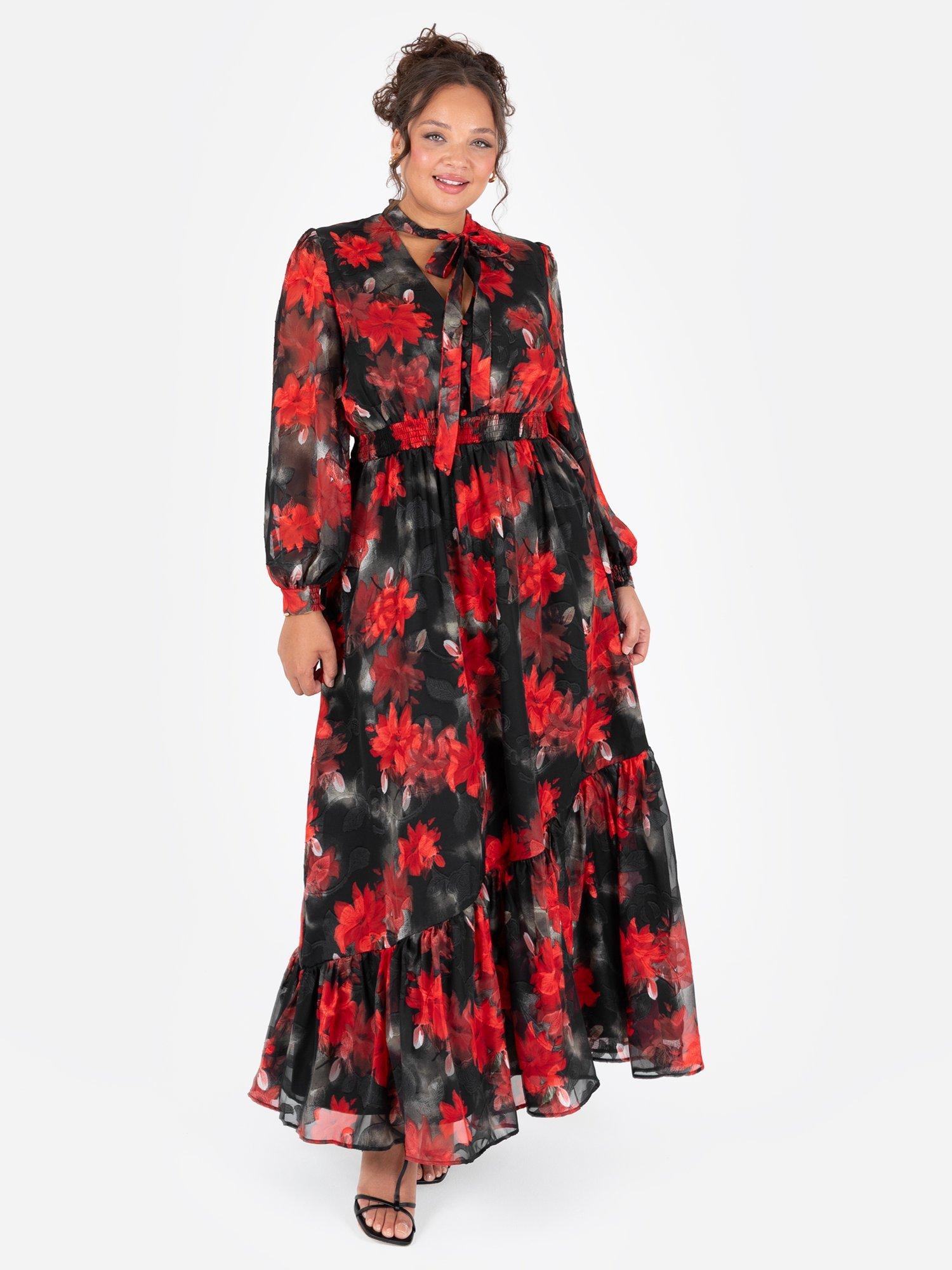 Product image 8 of 10, which shows Lovedrobe Floral Tie Neck Maxi Dress, Multi Print, 8