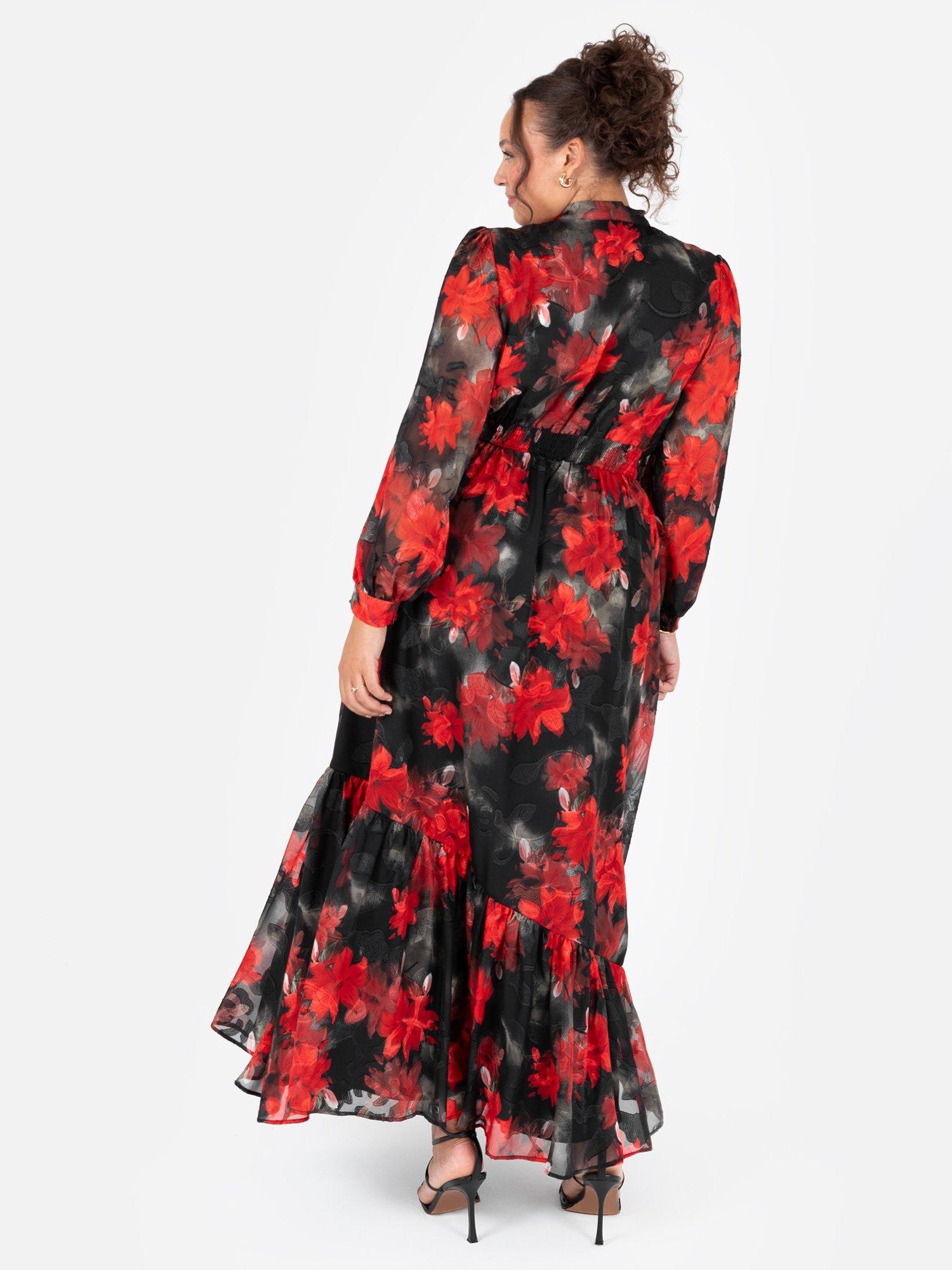 Product image 9 of 10, which shows Lovedrobe Floral Tie Neck Maxi Dress, Multi Print, 8