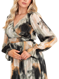 Lovedrobe Abstract Faux Wrap Tie Back Midaxi Dress, Mono-peach Print - view 2, Mono-peach Print
