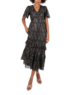 Lovedrobe Foil Firework Midaxi Dress, Black And Gold, Black And Gold