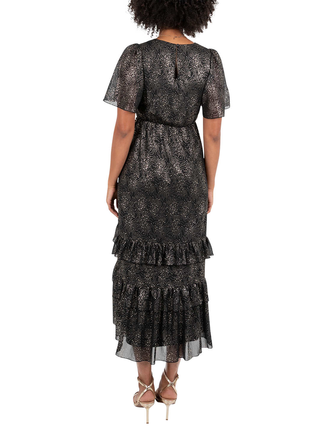 Product image 2 of 8, which shows Lovedrobe Foil Firework Midaxi Dress, Black And Gold, 8
