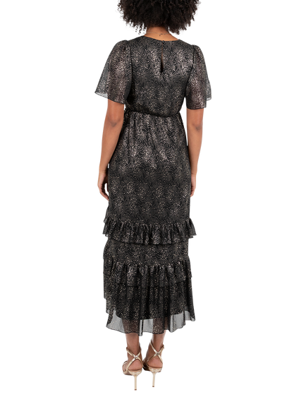 Lovedrobe Foil Firework Midaxi Dress, Black And Gold - view 2, Black And Gold
