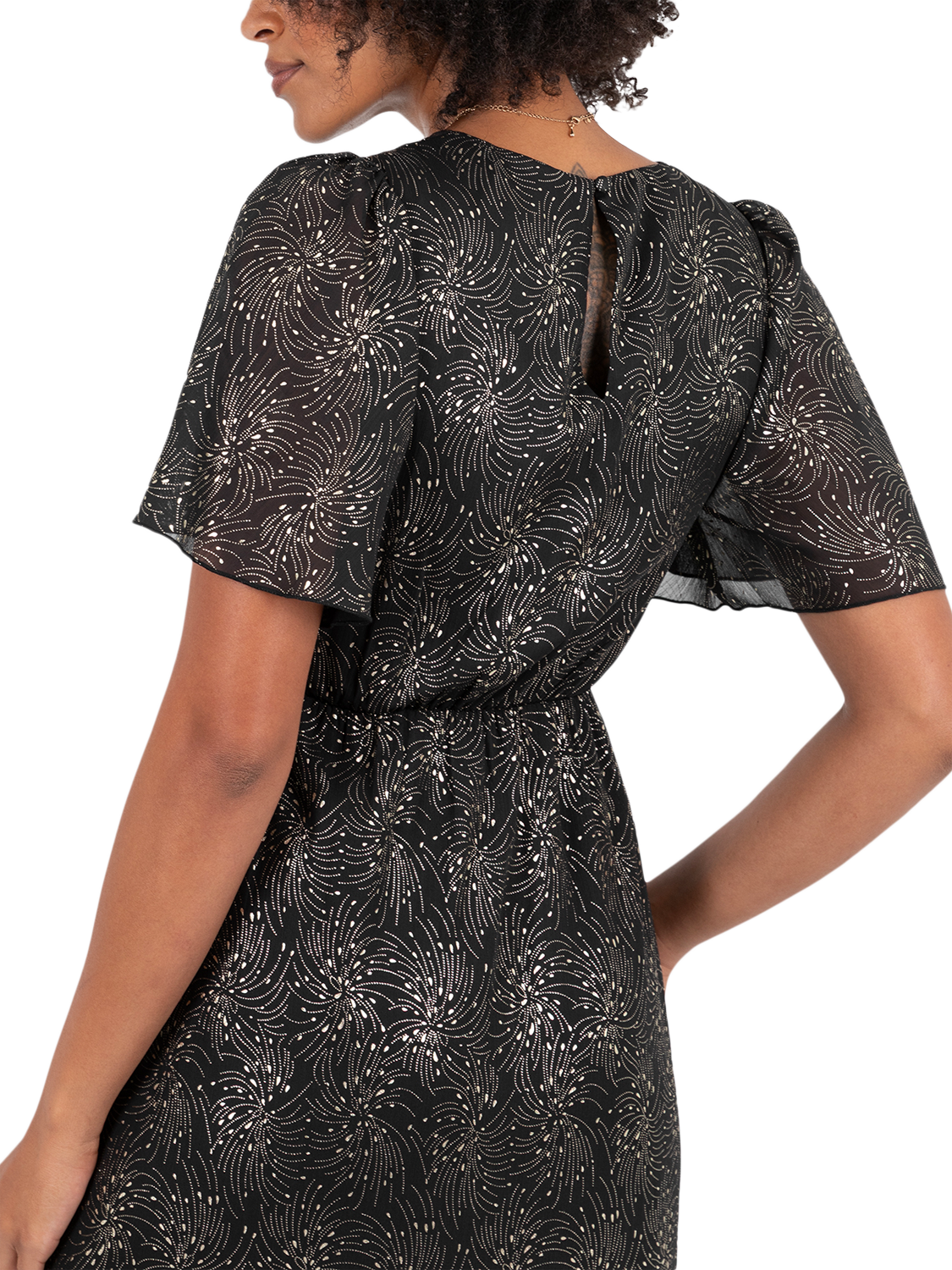 Product image 4 of 8, which shows Lovedrobe Foil Firework Midaxi Dress, Black And Gold, 8