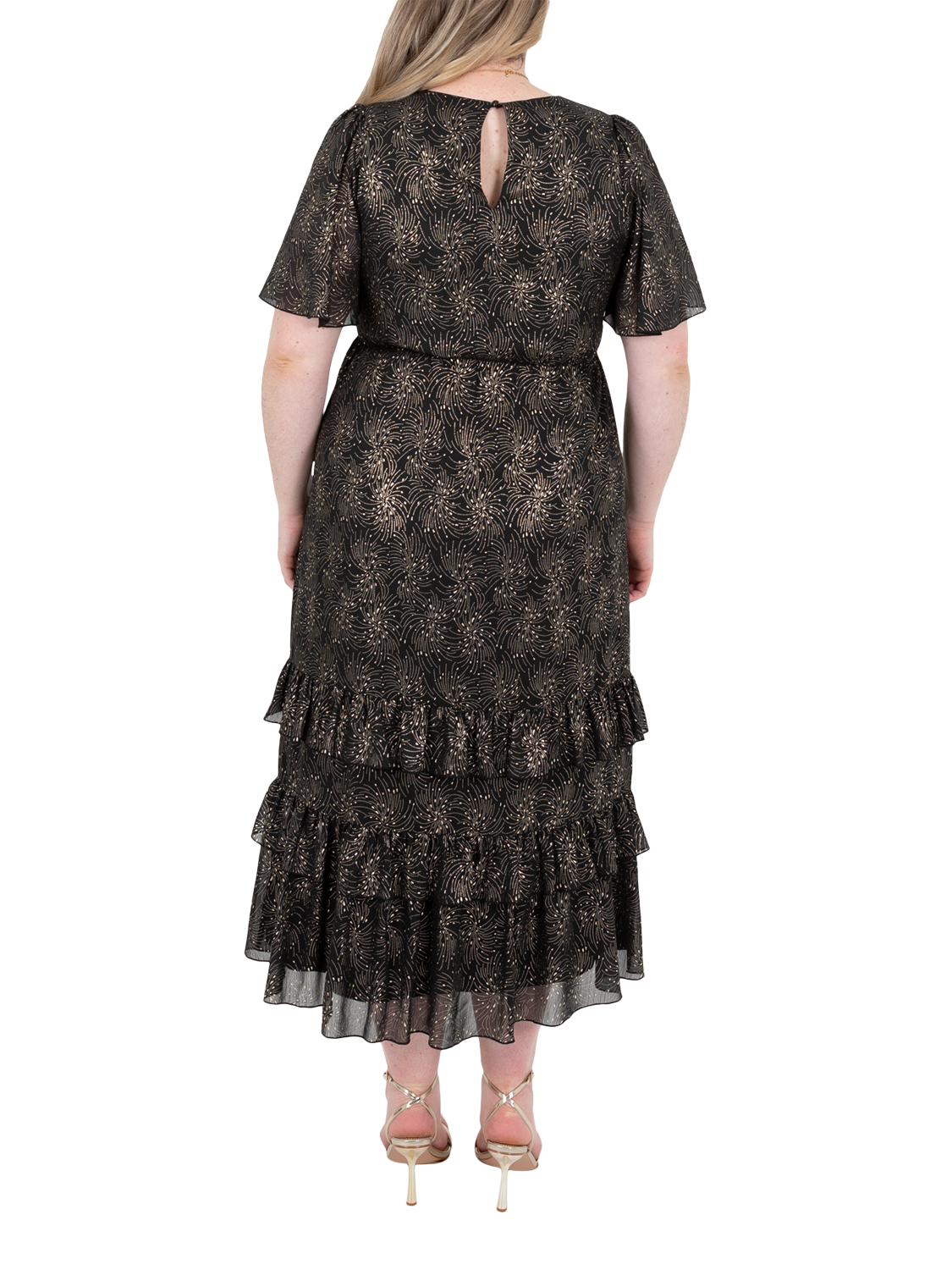 Product image 6 of 8, which shows Lovedrobe Foil Firework Midaxi Dress, Black And Gold, 8
