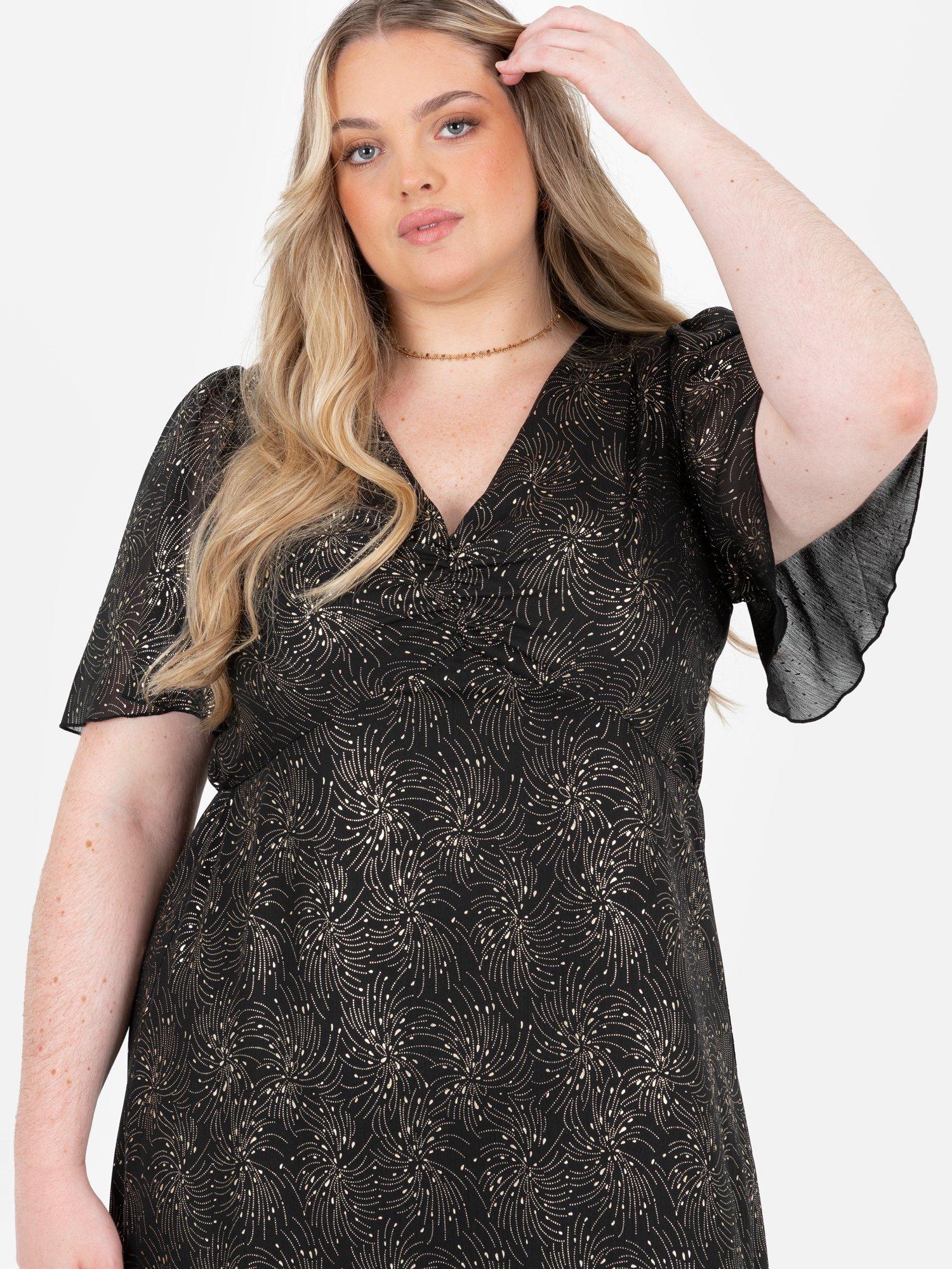Product image 7 of 8, which shows Lovedrobe Foil Firework Midaxi Dress, Black And Gold, 8