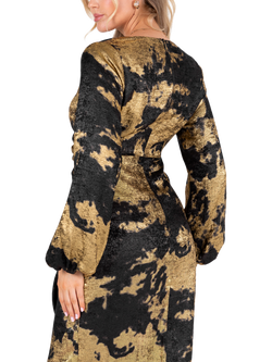 Lovedrobe Abstract Faux Wrap Midaxi Dress, Black And Gold - view 2, Black And Gold