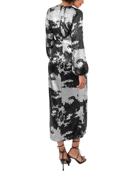 Lovedrobe Abstract Faux Wrap Midaxi Dress, Black/Silver - view 2, Black/Silver
