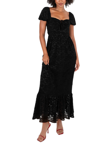 Lovedrobe Floral Lace Velvet Midaxi Dress, Black
