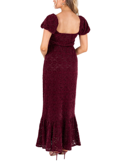 Lovedrobe Floral Lace Velvet Midaxi Dress - view 2, Burgundy