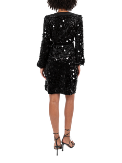 Lovedrobe Sequin Velvet Trim Wrap Dress, Black - view 2, Black
