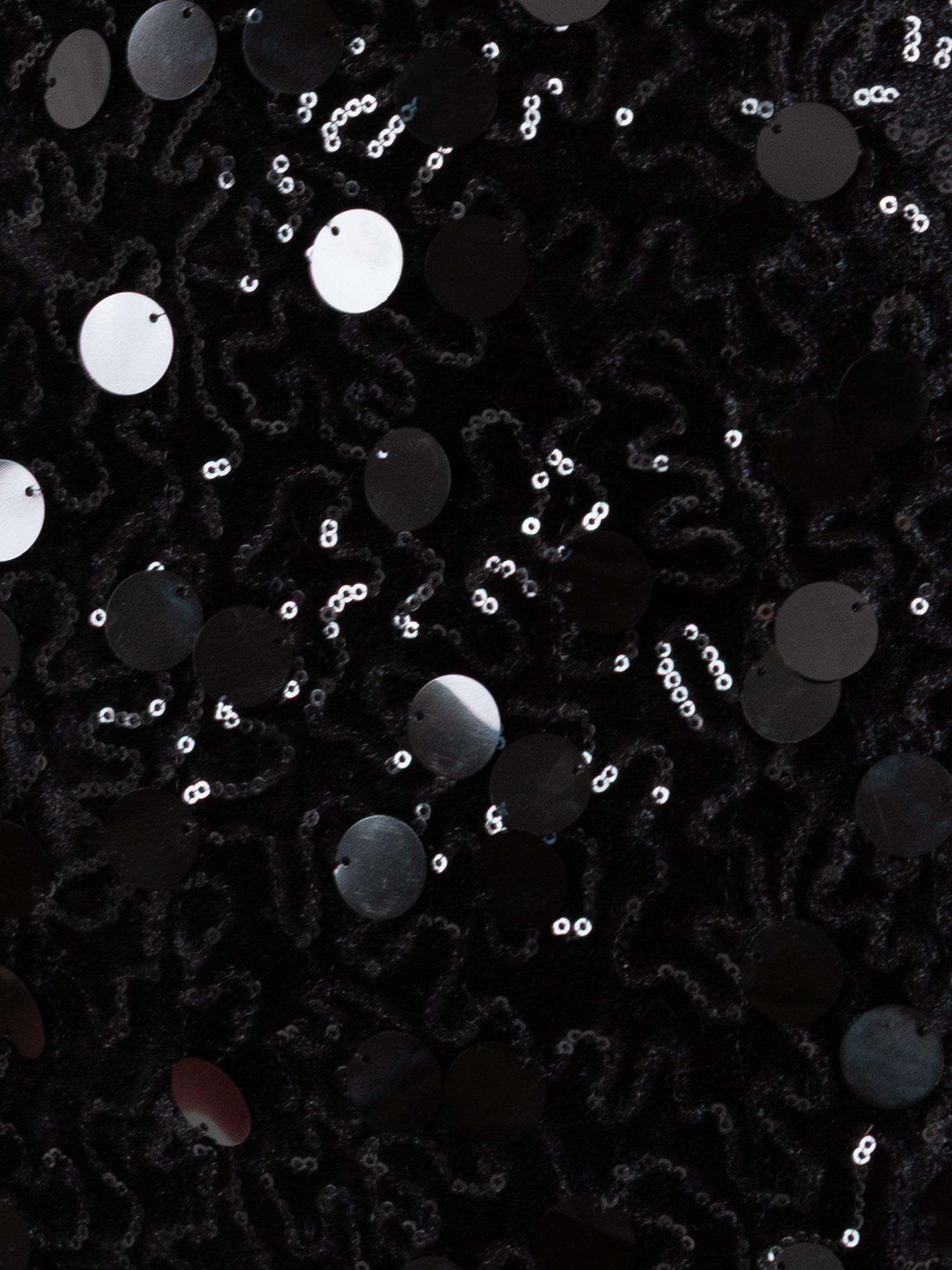 Product image 5 of 9, which shows Lovedrobe Sequin Velvet Trim Wrap Dress, Black, 8