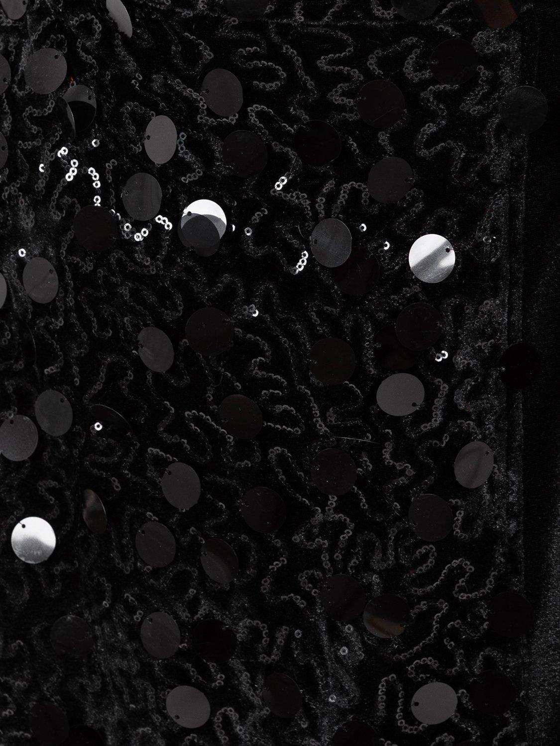 Product image 9 of 9, which shows Lovedrobe Sequin Velvet Trim Wrap Dress, Black, 8