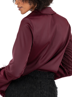 Lovedrobe Feather Cuff Satin Shirt, Burgundy - view 2, Burgundy