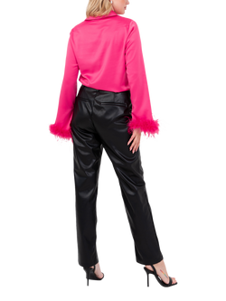 Lovedrobe Feather Cuff Satin Shirt, Fuchsia - view 2, Fuchsia