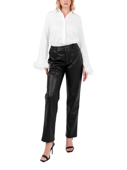 Lovedrobe Feather Cuff Satin Shirt, White, White